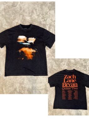 Zach Bryan Quittin Time Tour T Shirt Men’s Large In Vintage Washed Black
